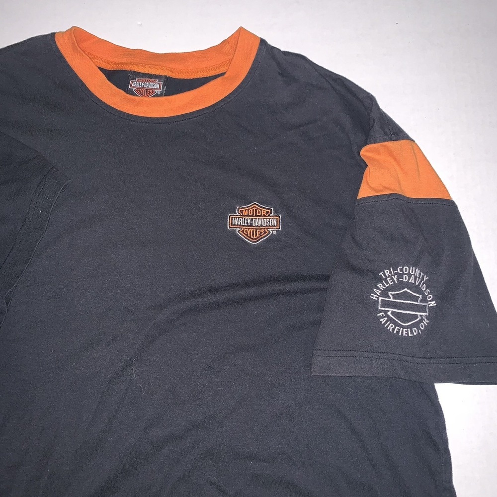 Harley-Davidson Tri County Fairfield, OH Embroidered Black Orange T Shirt 2XL